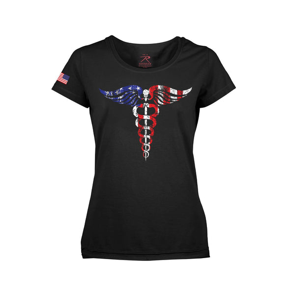 Women's Medical Symbol (Caduceus) Long Length T-Shirt - Black