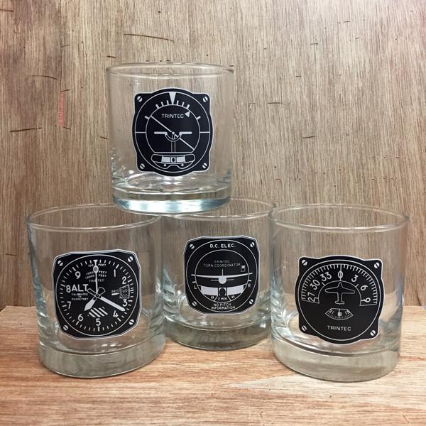 Trintec - Aircraft Instrument 4-Piece Glass Tumbler Set | IWT-01