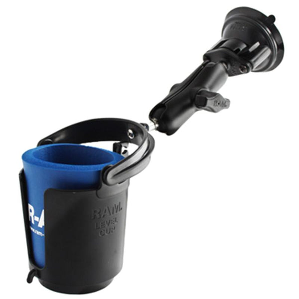 Ram - Twist Lock Suction Cup Mount With Self-Leveling Cup Holder & Cozy | RAM-B-132SU