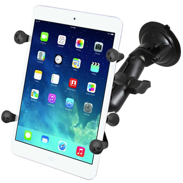 Ram - Twist Lock Single Suction Cup With Long Double Socket Arm And Unviersal X-Grip For Ipad Mini | RAM-B-166-C-UN8U