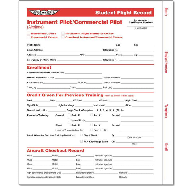 ASA - Student Flight Records: Instrument & Commercial - SFR-IC4