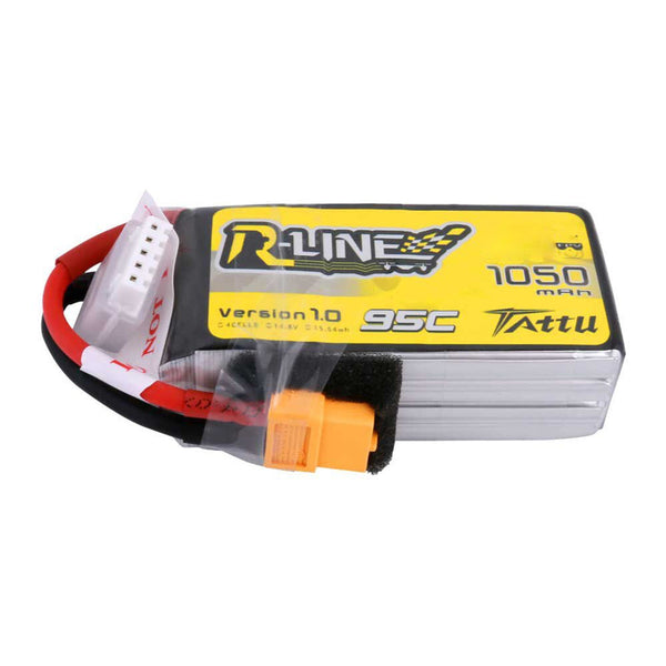 Tattu - 1050mAh 14.8V 95C 4S1P Full Size FPV Racing Quad battery with XT60 Plug