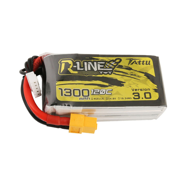 Tattu - 1300mAh 14.8V 120C 4S1P Full Size FPV Racing Quad battery with XT60 Plug