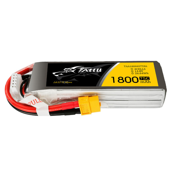 Tattu - 1800mAh 14.8V 75C 4S1P Full Size FPV Racing Quad battery with XT-60 Plug